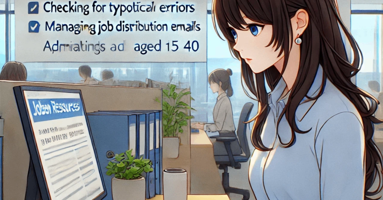 人材業界で事務職として働く20代女性が求人原稿を確認する作業をしている様子