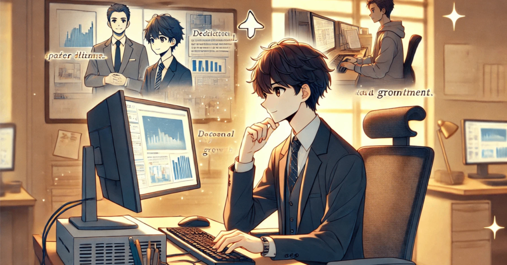 アイ・ワークスの支援を経て教育業界で事務職として働く20代男性の障害者雇用成功事例イラスト