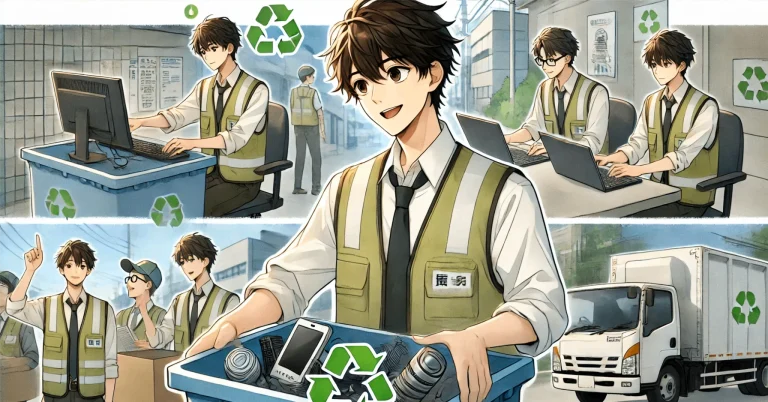公務員の技術職としてリサイクル業務に取り組む20代男性