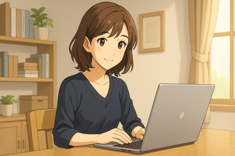 アイ・ワークス西明石の支援を受けて在宅ワークに取り組む40代女性