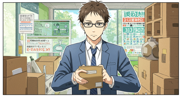 小売業のバックヤードで荷物を扱う20代男性