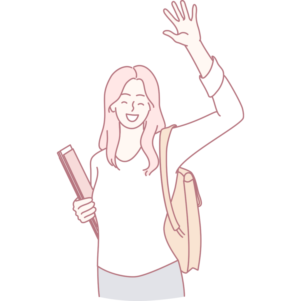 手を振って帰る人物のイラスト