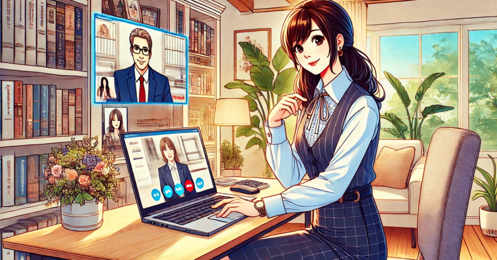 コンサルティング業界で翻訳職としてフルリモート勤務をする女性が自宅でパソコン作業をしている様子