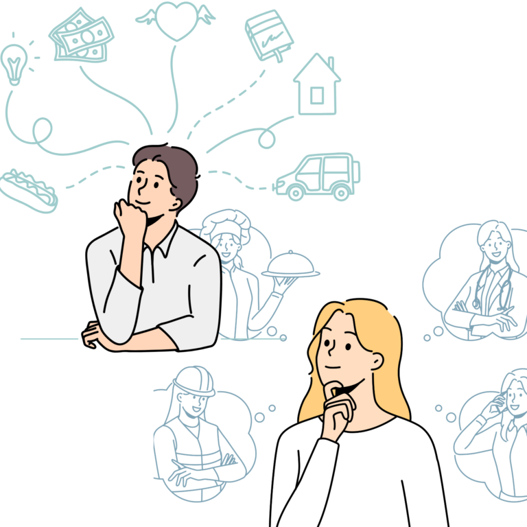 これからの働き方や暮らし方を考える男女のイラスト