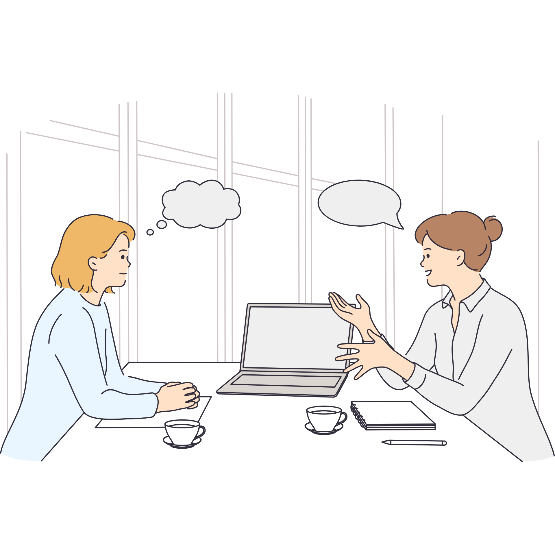 就労支援事業所で見学や個別相談を行っている様子を表したイラスト