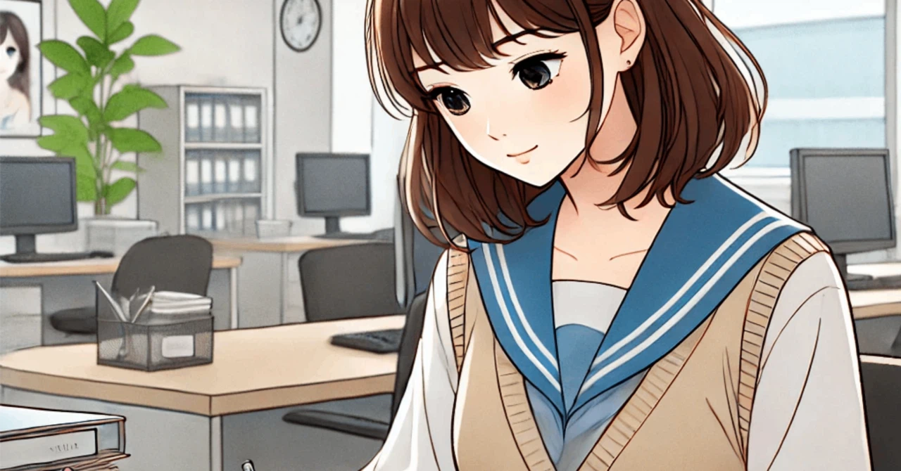 教育業界で事務職として働く20代女性がオフィスで書類作業をしている様子