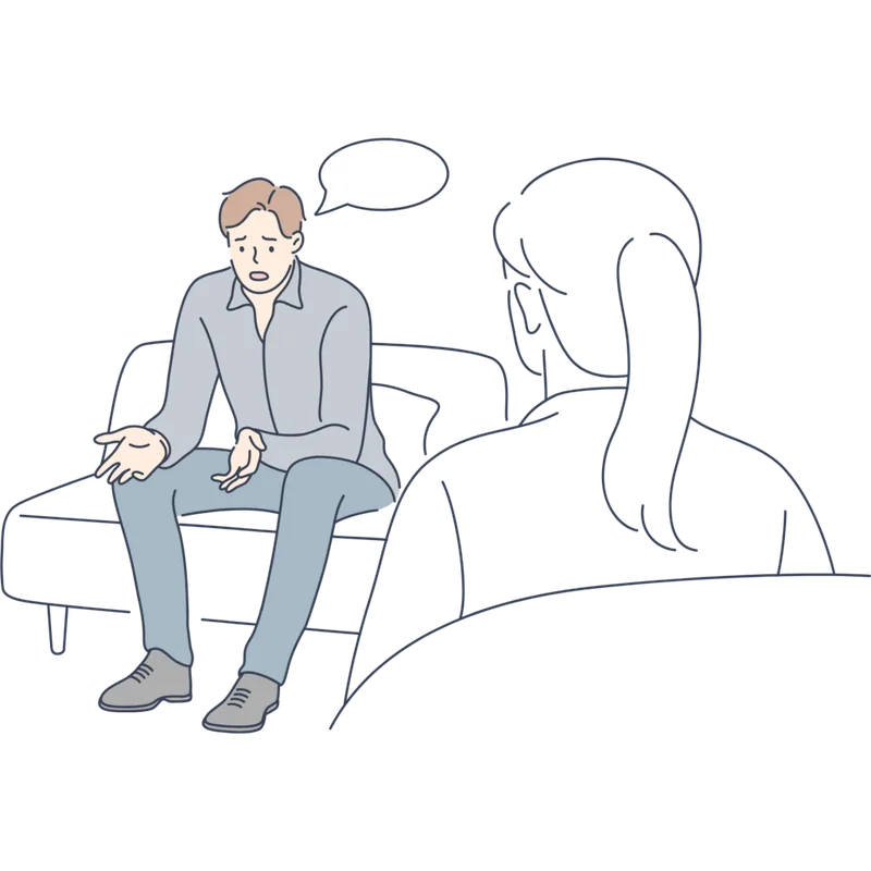 スタッフがご本人の話をじっくり聞いているイラスト