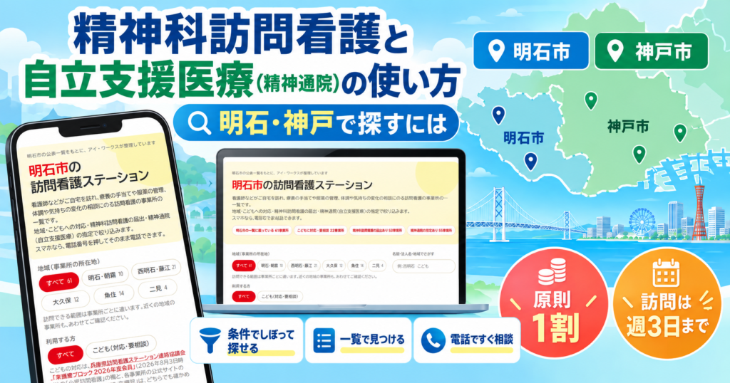 精神科訪問看護と自立支援医療の使い方を紹介する明石・神戸の訪問看護ステーション検索画面