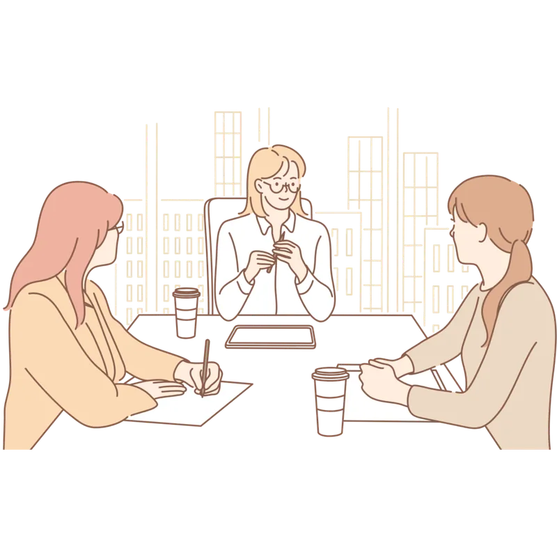 ご本人・ご家族・支援者が同じテーブルで相談しているイラスト