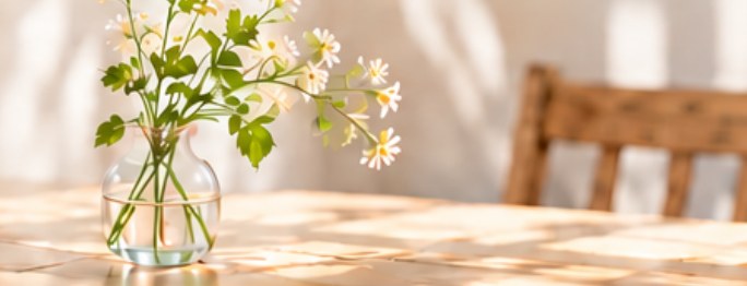 第3回のイメージ:テーブルの花瓶に挿した小さな花